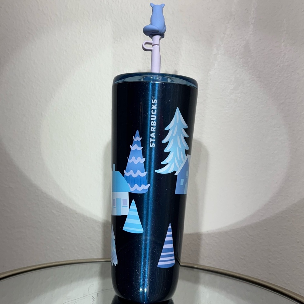 New Starbucks Blue Fox Straw Topper Stainless Steel Tumbler - Picture 4 of 5